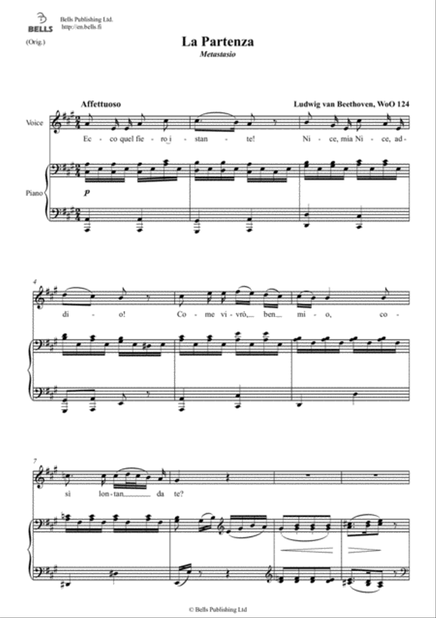 La Partenza, WoO 124 (Original key. A Major) Voice Solo scores gallery preview page 1