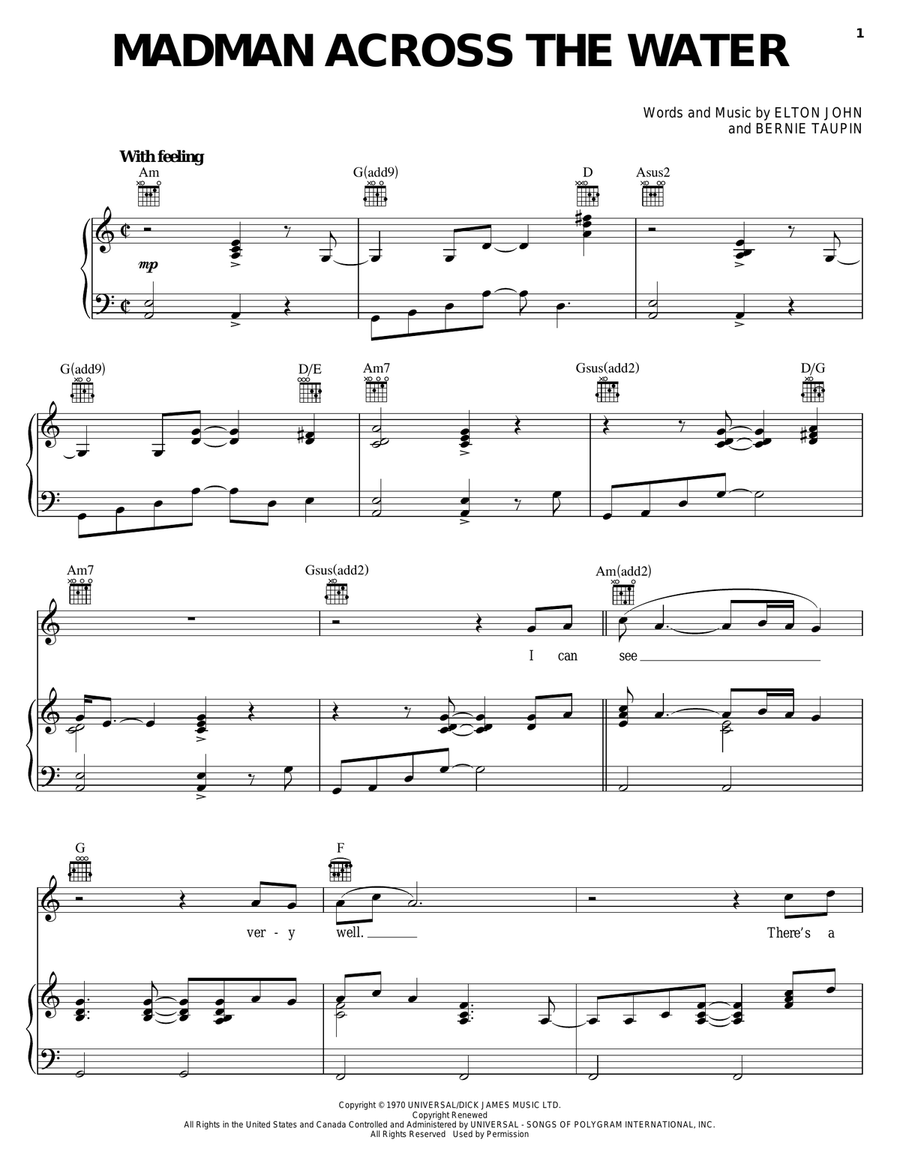 Madman Across The Water Madman Across The Water Piano, Vocal, Guitar scores gallery preview page 1