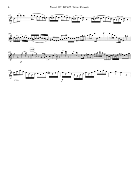 Mozart 1791 KV 622 Clarinet Concerto in A Solo Part Only