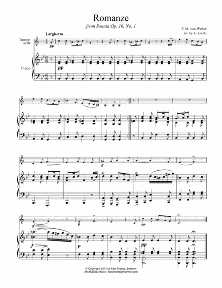 Romanze Op. 10 for trumpet in Bb and piano image number null