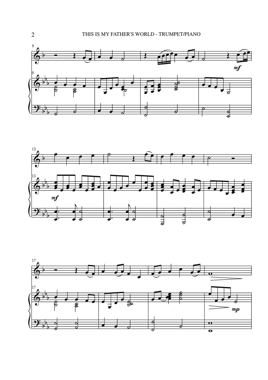 This Is My Father's World (Trp Pn Parts) Trumpet Duet scores gallery preview page 2