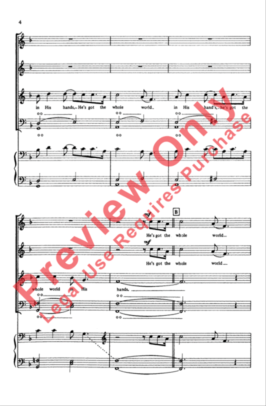He's Got the Whole World in His Hands 4-Part scores gallery preview page 3