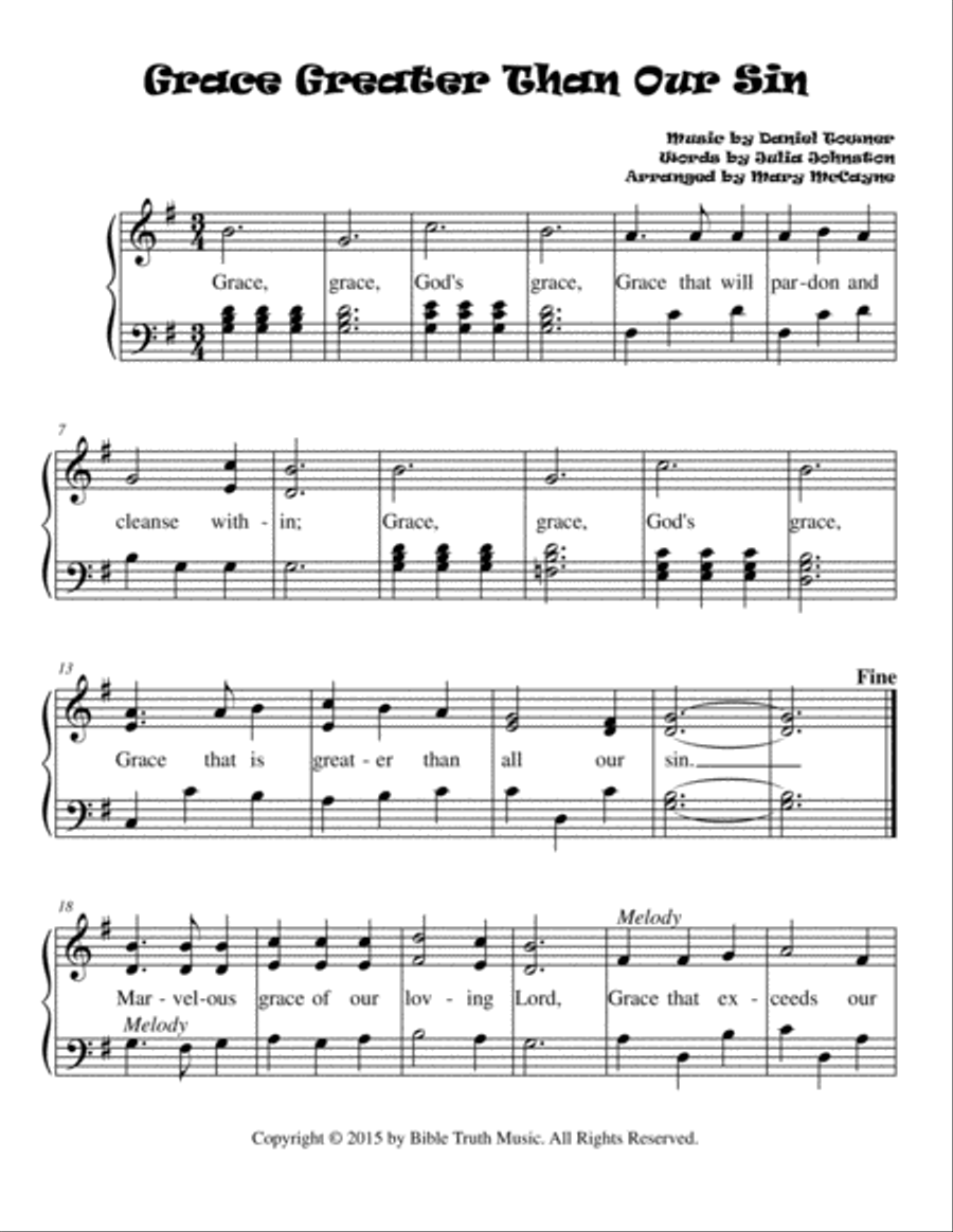 Grace Greater Than Our Sin Easy Piano scores gallery preview page 1