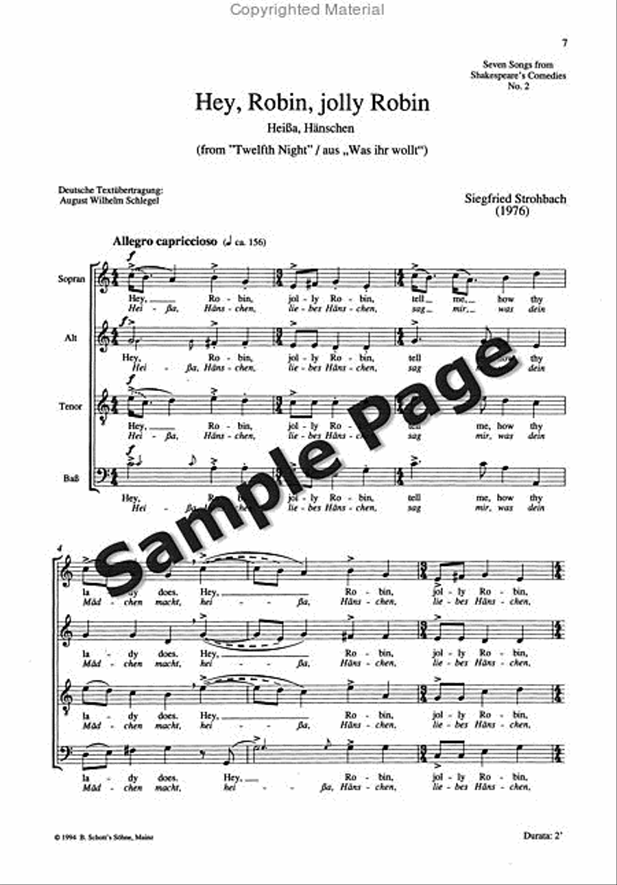 Songs 7 Shakespeare Comedies#1-2 4-Part scores gallery preview page 8