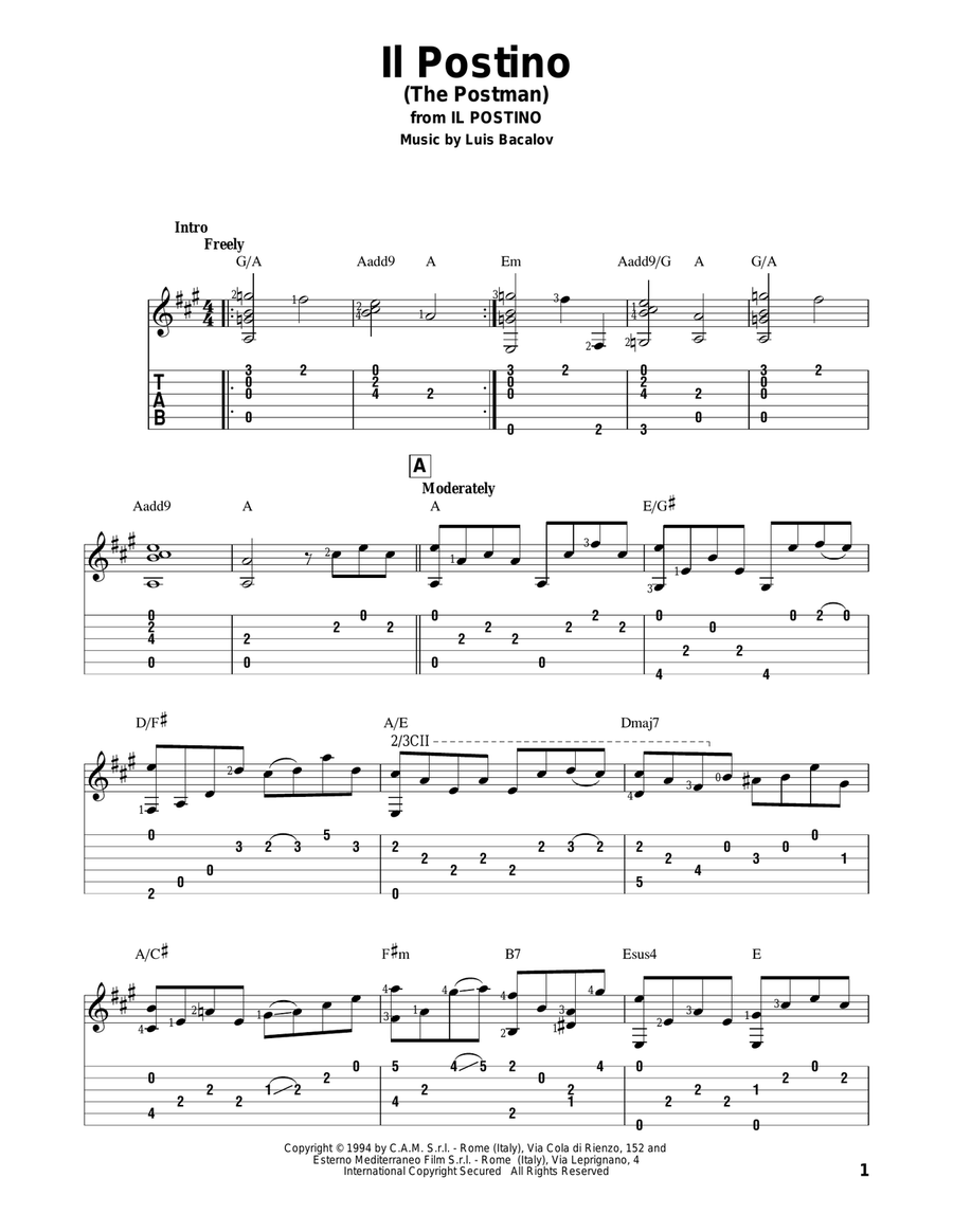 Il Postino (The Postman) Guitar Solo scores gallery preview page 1