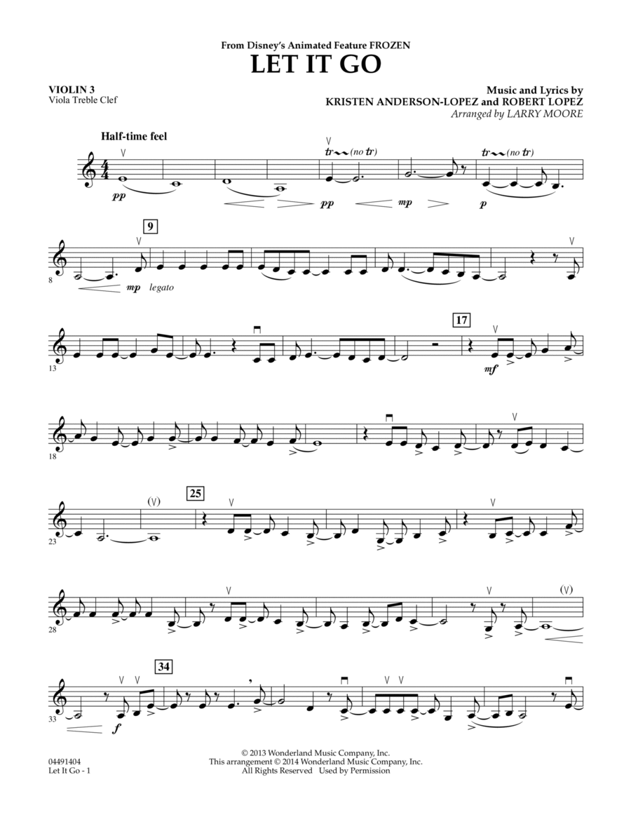 Let It Go - Violin 3 (Viola Treble Clef)