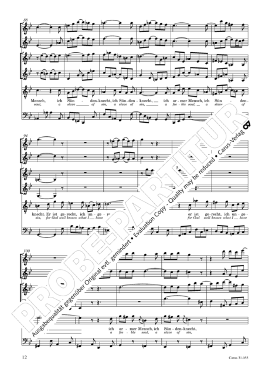 A feeble soul, a slave of sin (Ich armer Mensch, ich Sundenknecht) 4-Part scores gallery preview page 12