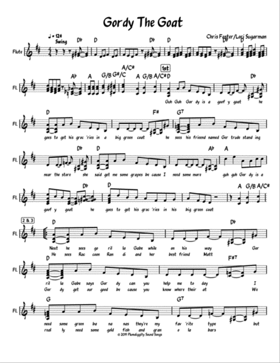 Gordy the Goat - lead sheet Piano, Vocal, Guitar scores gallery preview page 1