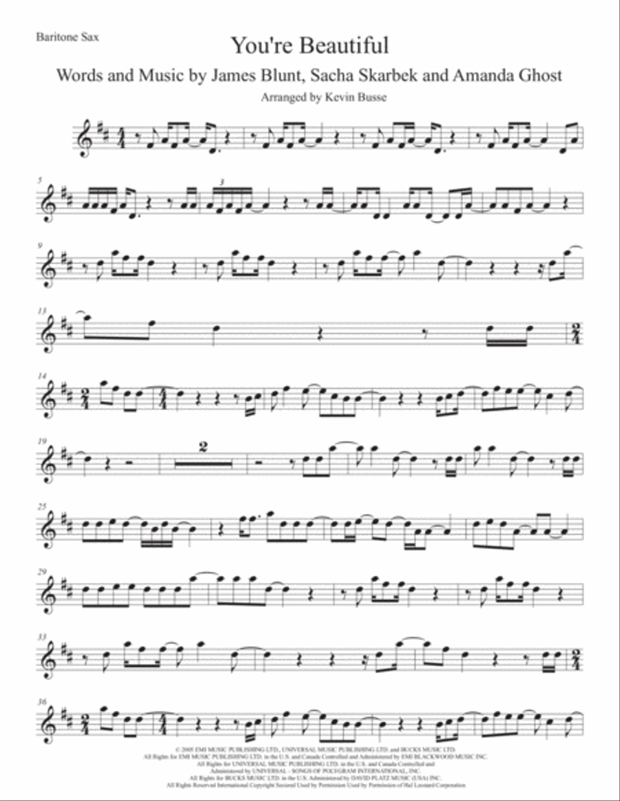 You're Beautiful You're Beautiful Baritone Saxophone scores gallery preview page 1