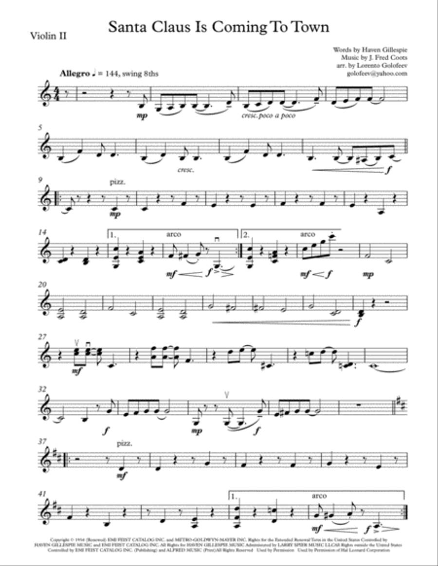 Santa Claus Is Comin' To Town String Quartet scores gallery preview page 3