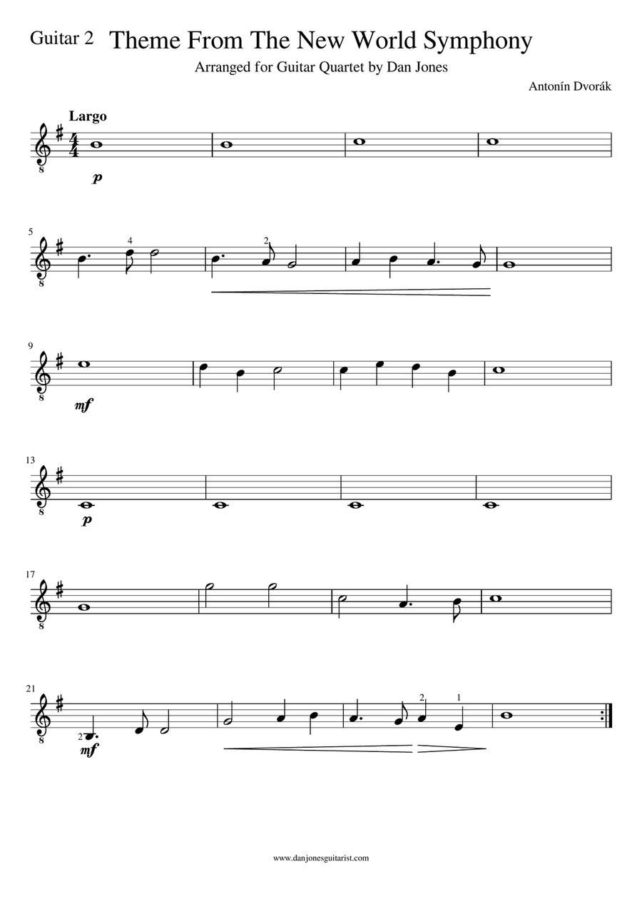 Antonin Dvorak - Theme From 'The New World Symphony' for Easy Guitar Quartet Guitar Ensemble scores gallery preview page 6