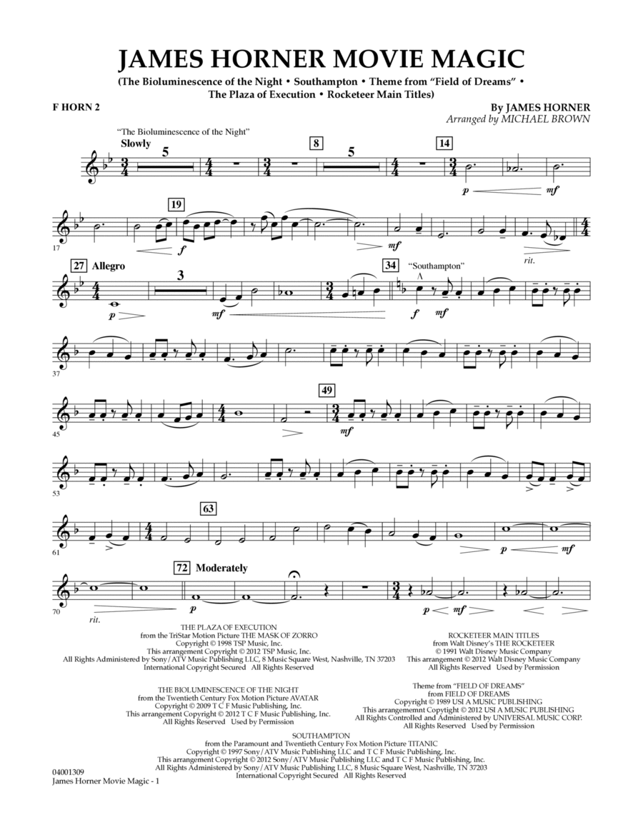 James Horner Movie Magic - F Horn 2 Concert Band scores gallery preview page 1