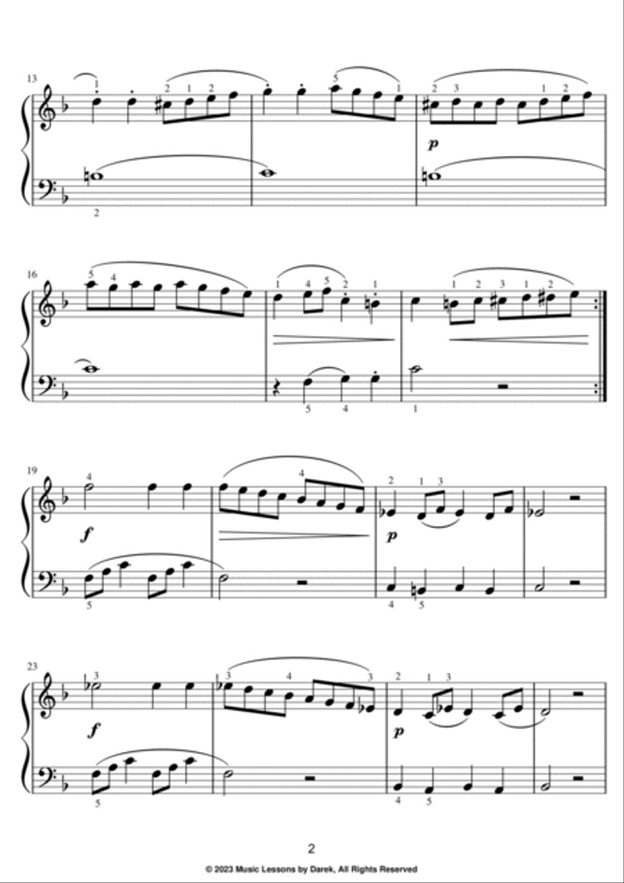 Sonatina in F Major (EASY PIANO) Anh. 5, No. 2, I. Allegro assai [Ludwig van Beethoven] Easy Piano scores gallery preview page 2