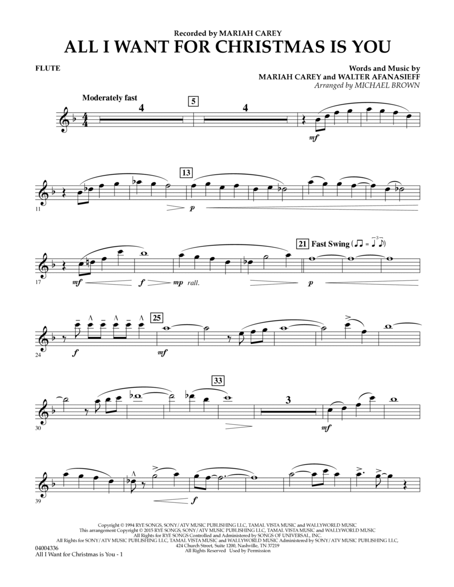 All I Want for Christmas Is You (arr. Michael Brown) - Flute Flute scores gallery preview page 1