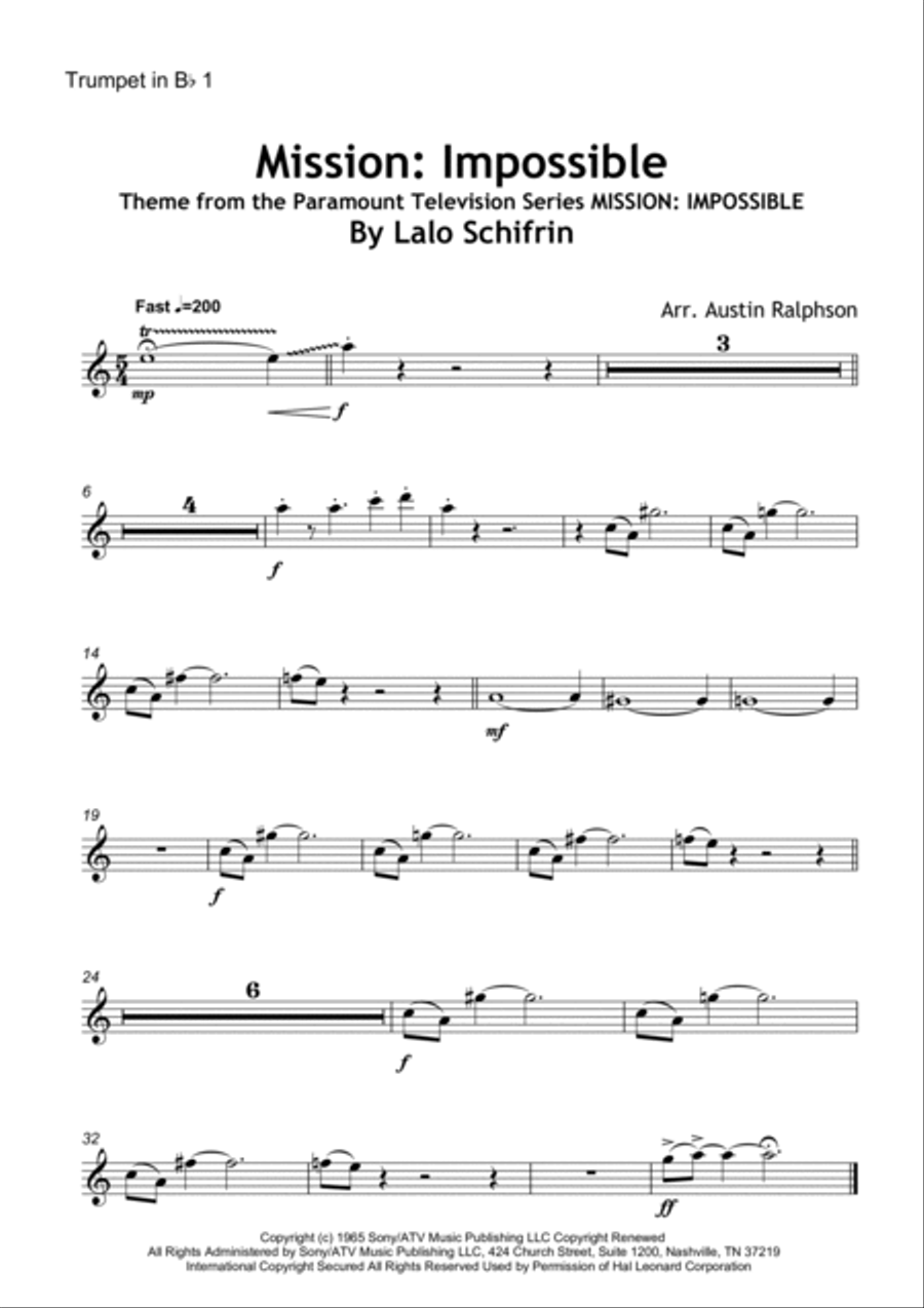Mission: Impossible Theme from the Paramount Television Series MISSION: IMPOSSIBLE Horn scores gallery preview page 3