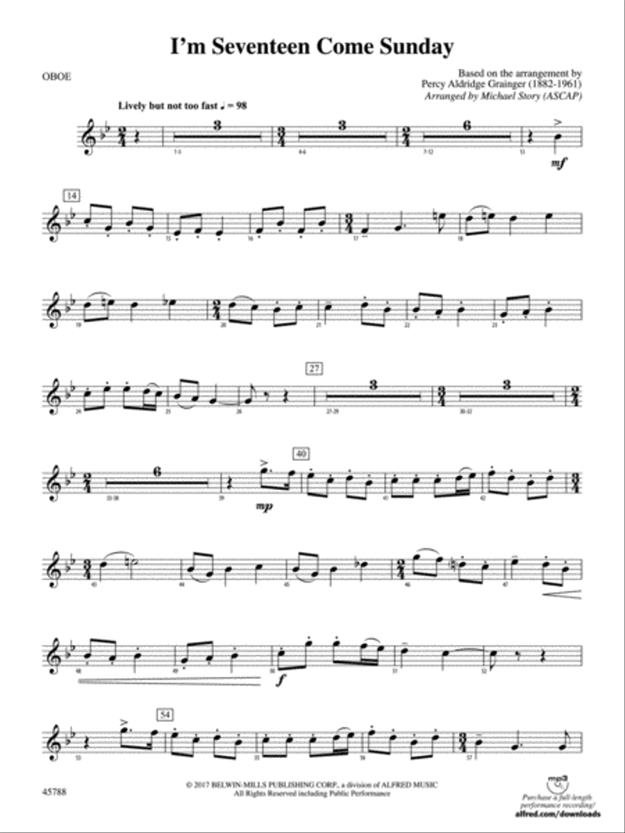 I'm Seventeen Come Sunday: Oboe Concert Band scores gallery preview page 1