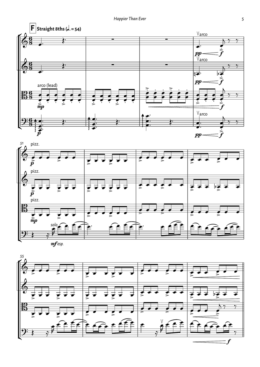 Happier Than Ever String Quartet scores gallery preview page 5