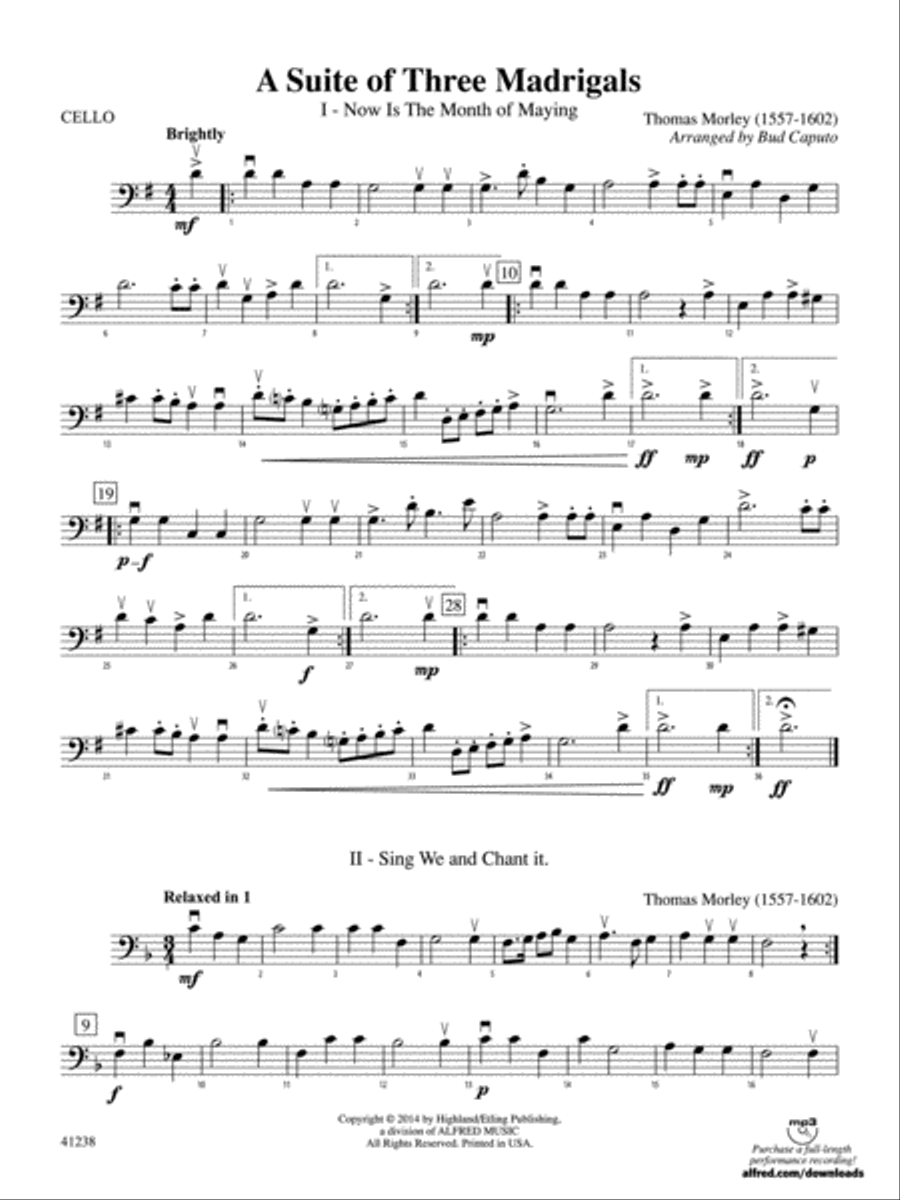 A Suite of Three Madrigals: Cello String Orchestra scores gallery preview page 1