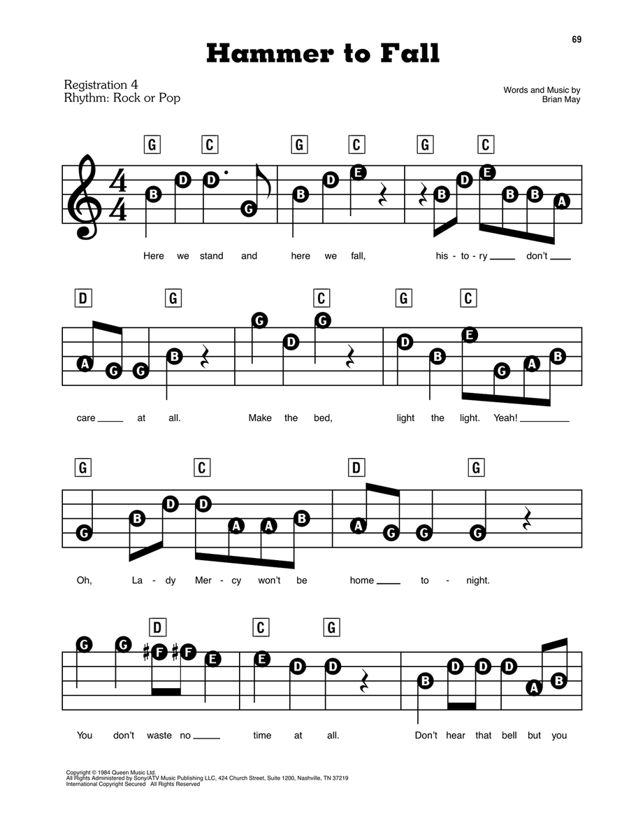 Hammer To Fall Electronic Keyboard scores gallery preview page 1