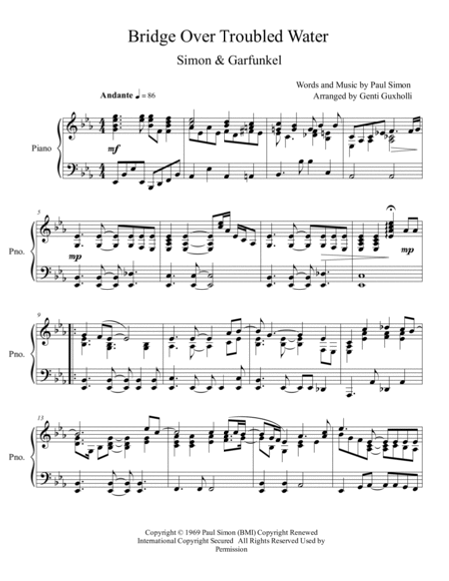Bridge Over Troubled Water Piano Solo scores gallery preview page 2