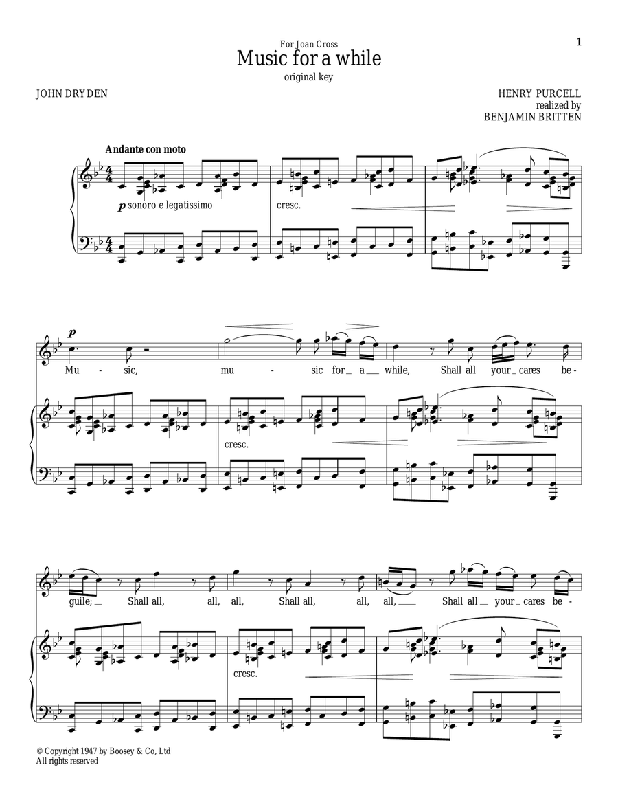 Music For A While Piano, Vocal scores gallery preview page 1