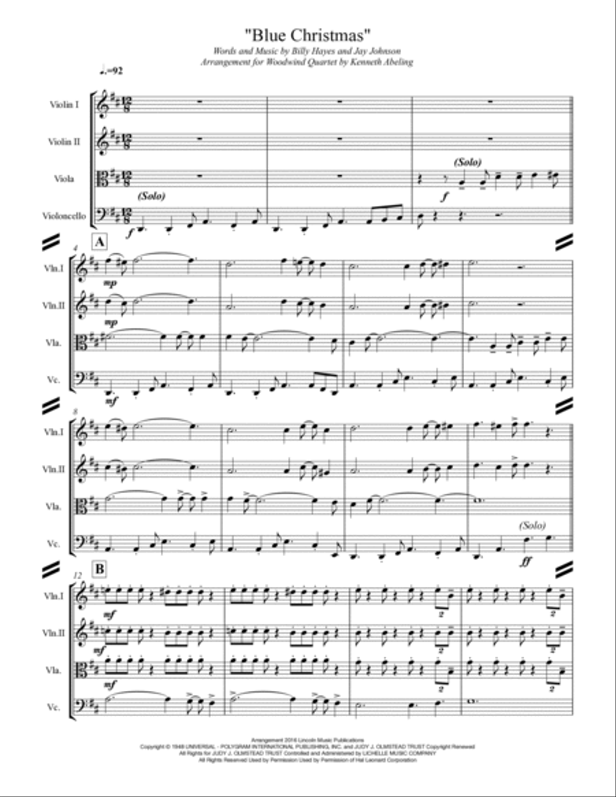 Blue Christmas Blue Christmas String Quartet scores gallery preview page 2