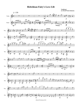 Hebridean fairy's love song (Tha Mi sgith) arranged for violin and guitar