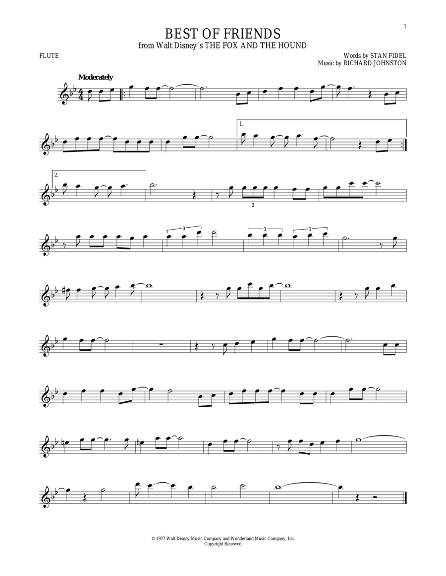 Best Of Friends (from The Fox And The Hound) Flute Solo scores gallery preview page 1