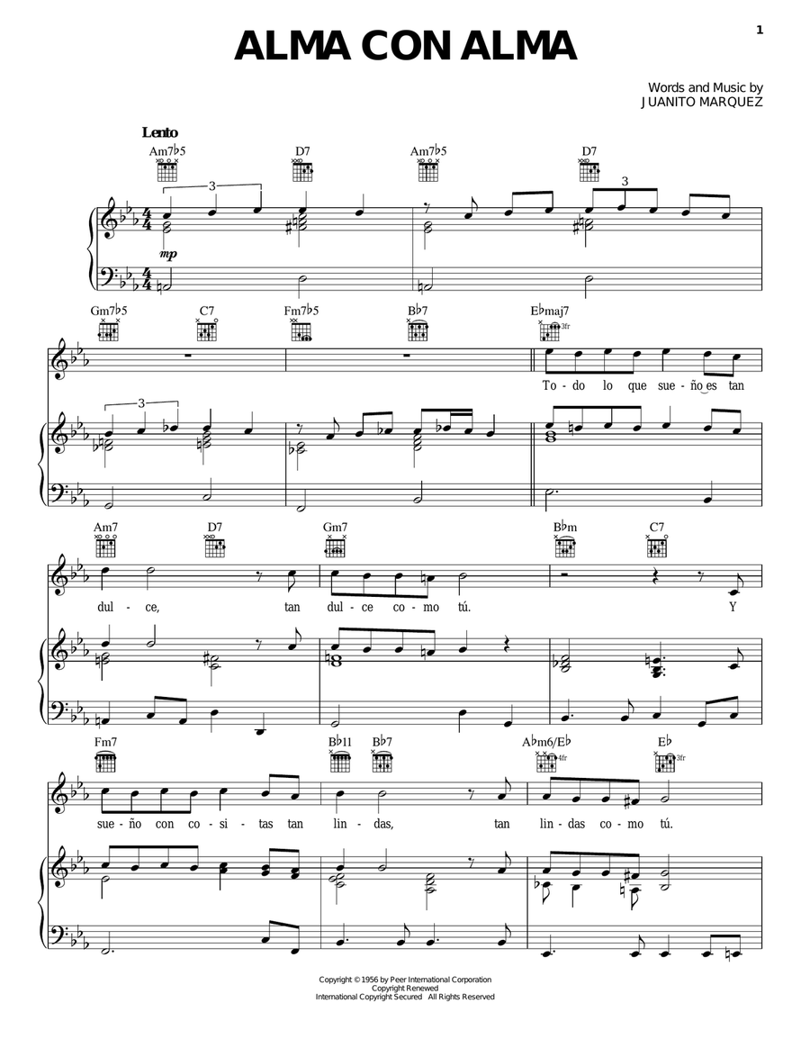 Alma Con Alma Piano, Vocal, Guitar scores gallery preview page 1