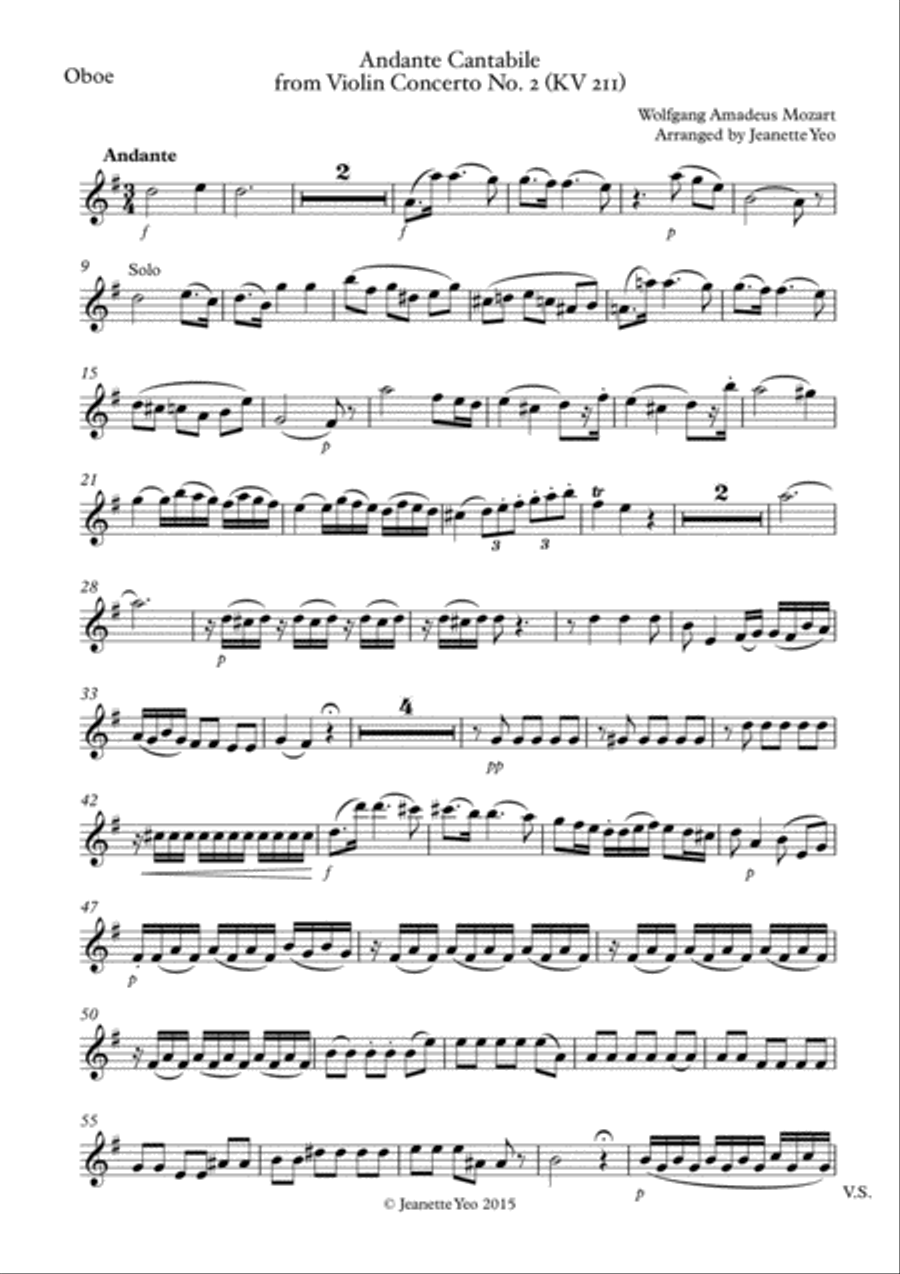 Andante Cantabile from Mozart's Violin Concerto No. 2 in D Major KV 211 (for Wind Quintet) - Part Sc Small Ensemble scores gallery preview page 4