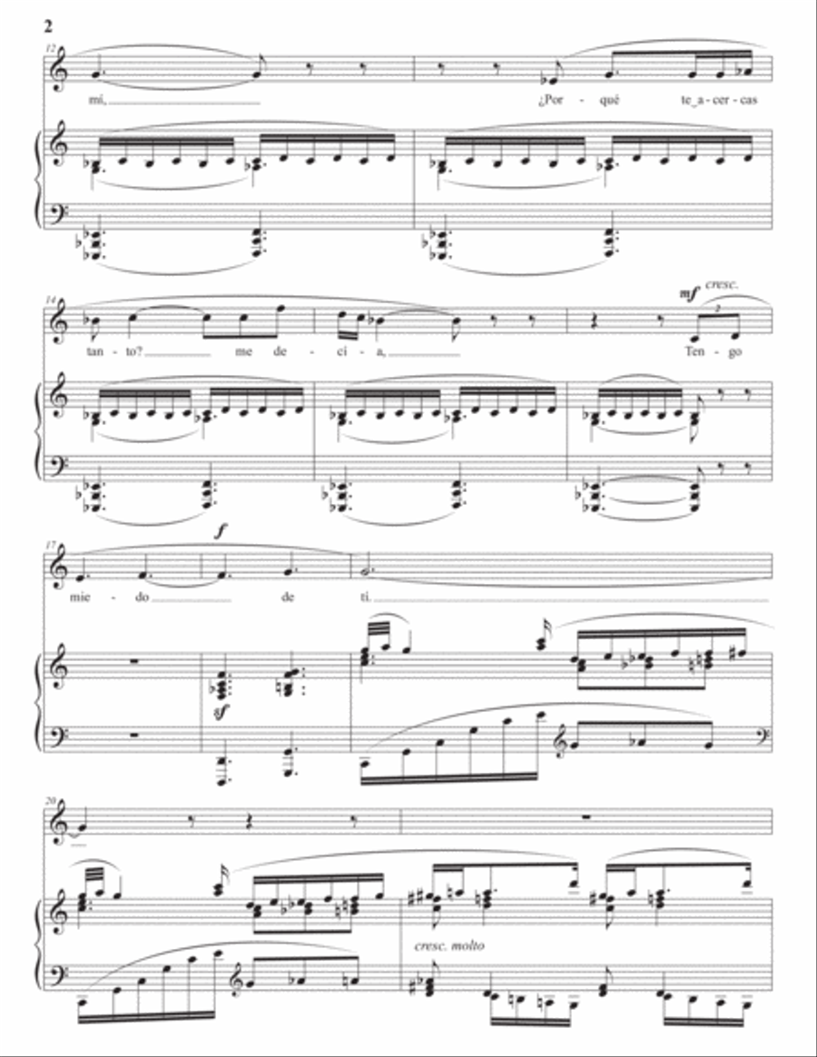 TURINA: Los dos miedos, Op. 19 no. 4 (transposed to C major) Voice scores gallery preview page 3