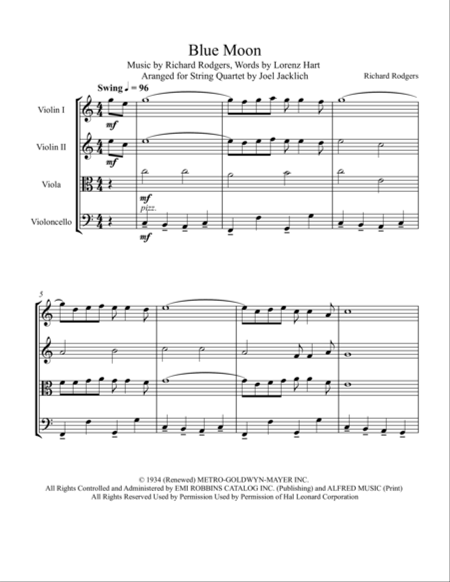 Blue Moon String Quartet scores gallery preview page 1