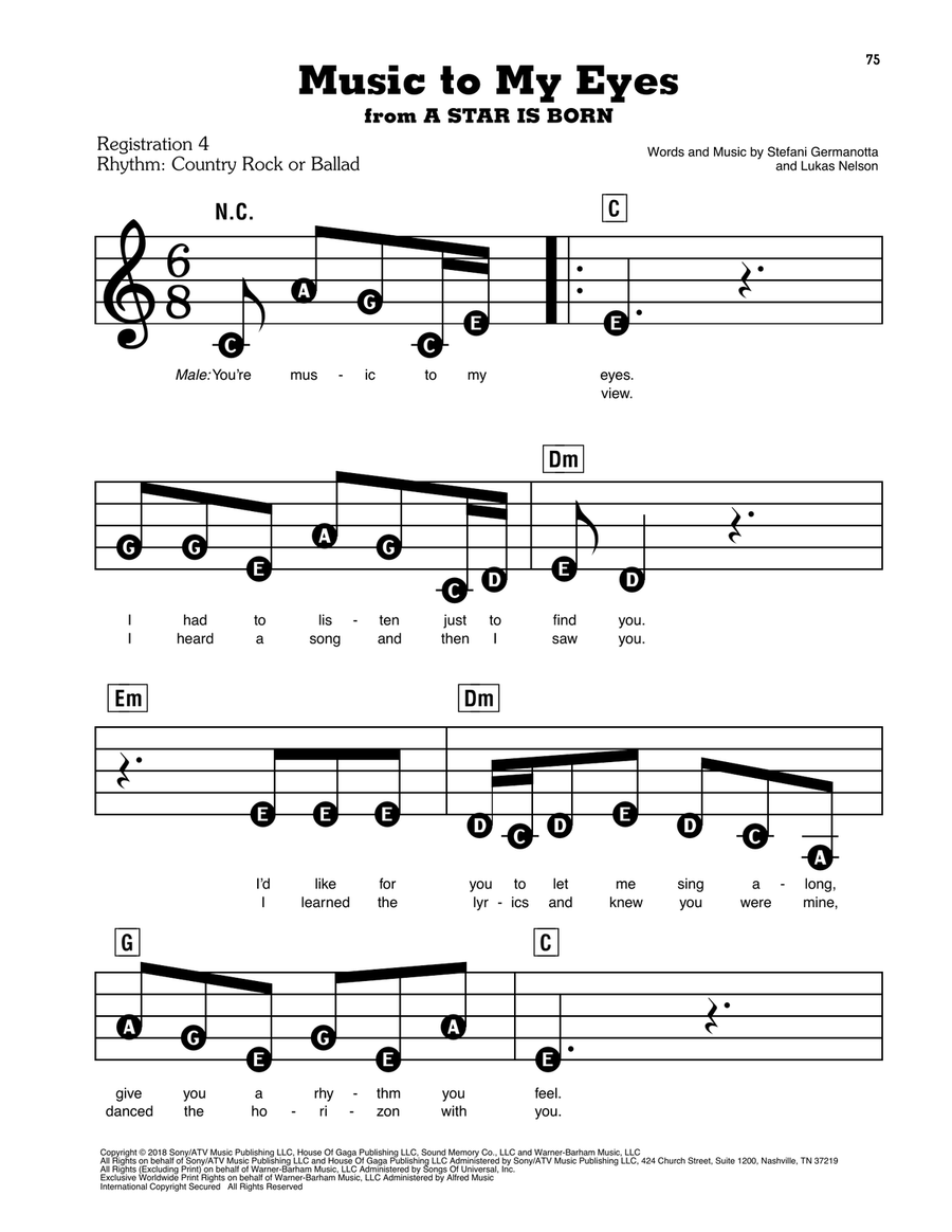 Music To My Eyes (from A Star Is Born) Electronic Keyboard scores gallery preview page 1