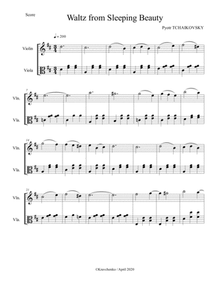 Pyotr Tchaikovsky - Waltz from Sleeping Beauty Ballet arr. for violin/viola duo (score and parts)