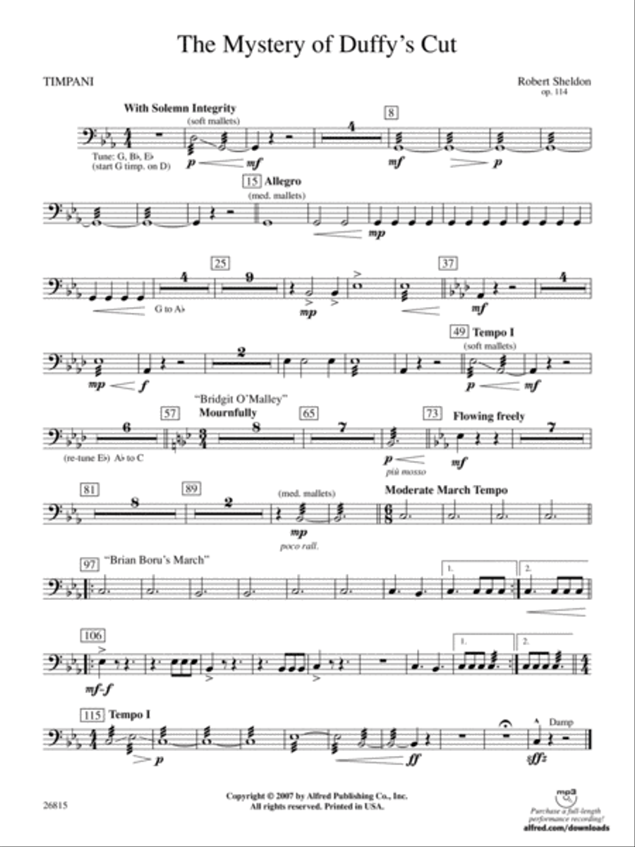 The Mystery of Duffy's Cut: Timpani Concert Band scores gallery preview page 1