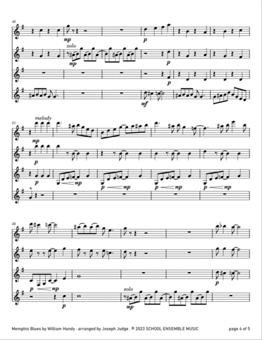 Memphis Blues by Handy for Clarinet Quartet in Schools Clarinet Quartet scores gallery preview page 4