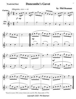 Duncombe's Gavot-Woodwind Duet 4-clarinet/alto sax