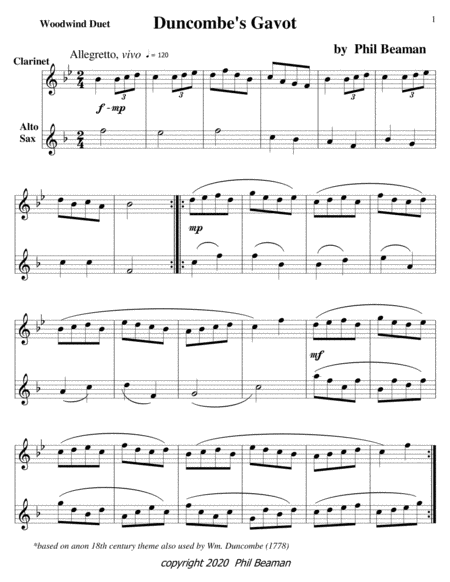 Duncombe's Gavot-Woodwind Duet 4-clarinet/alto sax image number null