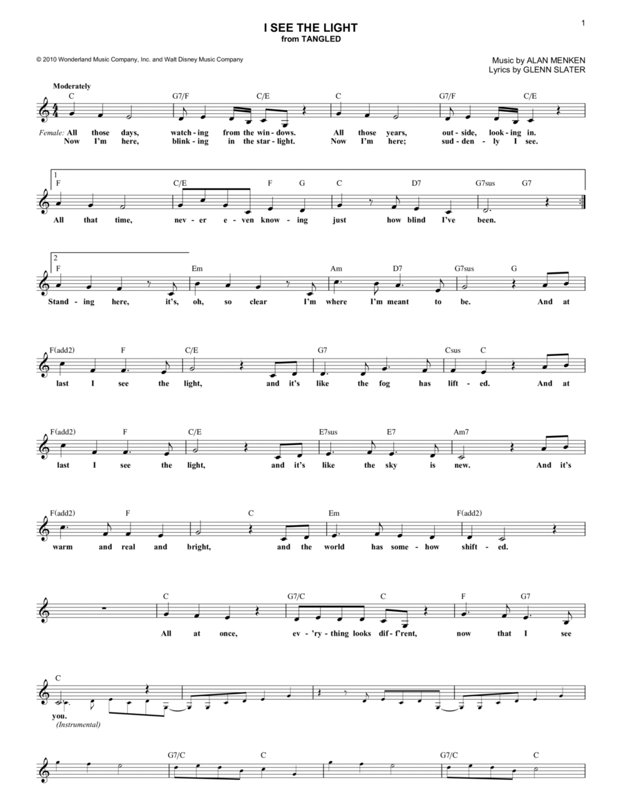 I See The Light (from Tangled) Guitar scores gallery preview page 1