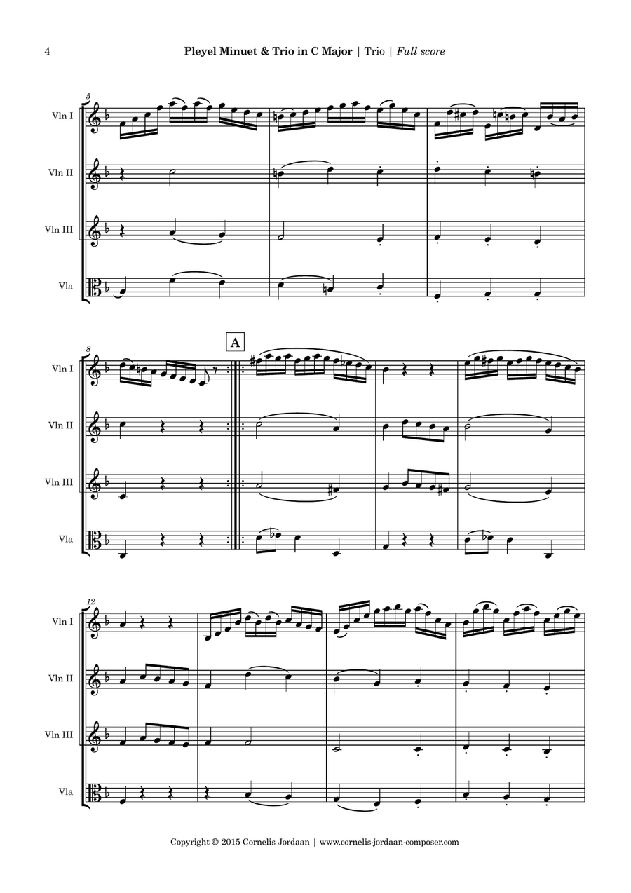 PLEYEL : Easy Minuet & Trio for 3 violins & viola String Quartet scores gallery preview page 4