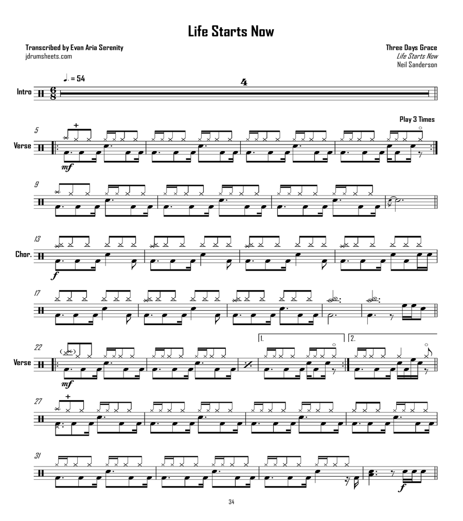 Life Starts Now Drum Set scores gallery preview page 1