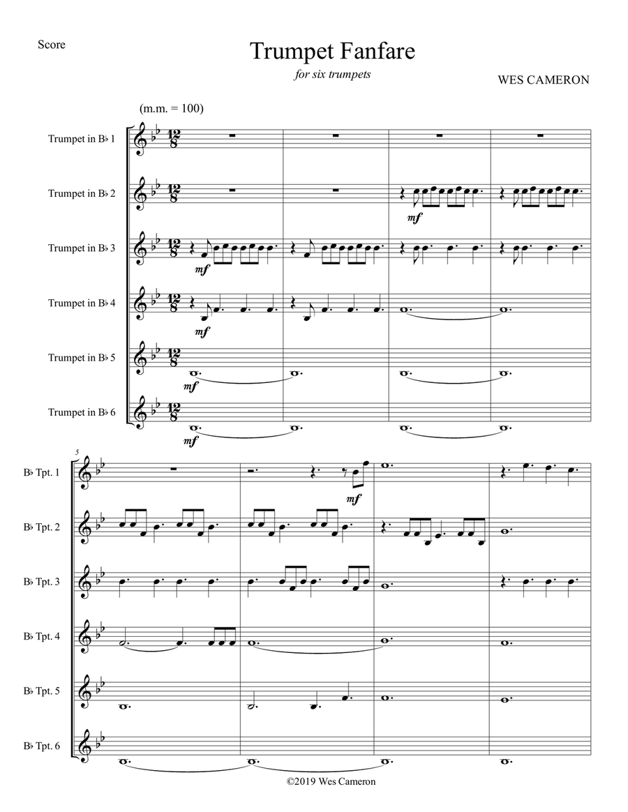 Trumpet Fanfare for six trumpets Brass Ensemble scores gallery preview page 6