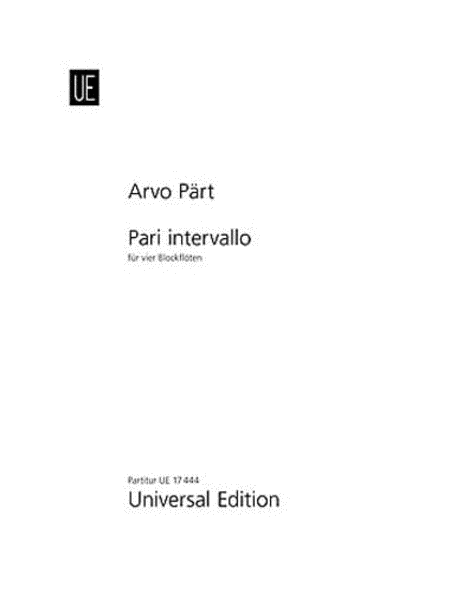 Arvo Part: Pari Intervallo - Recorder Quartet