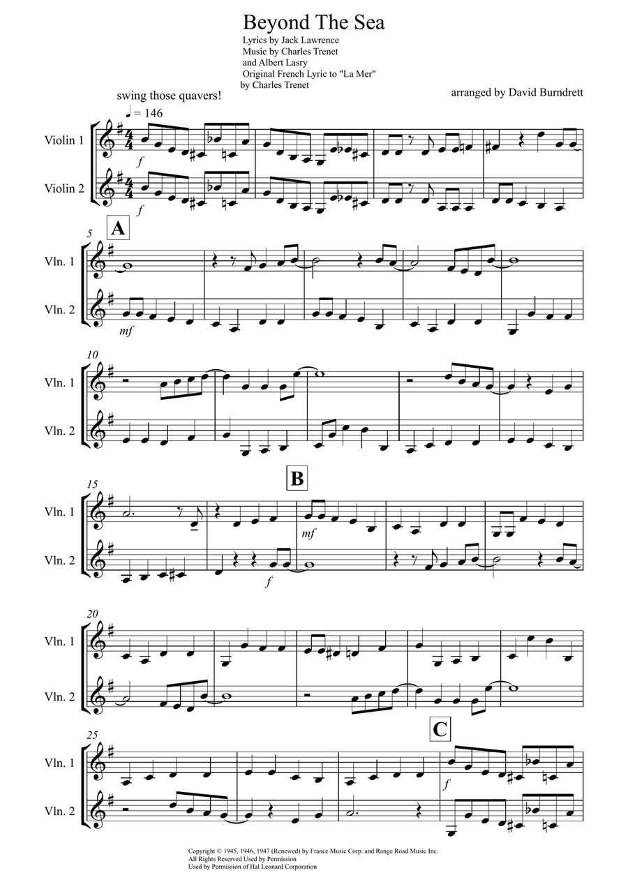 Beyond The Sea Violin Solo scores gallery preview page 1