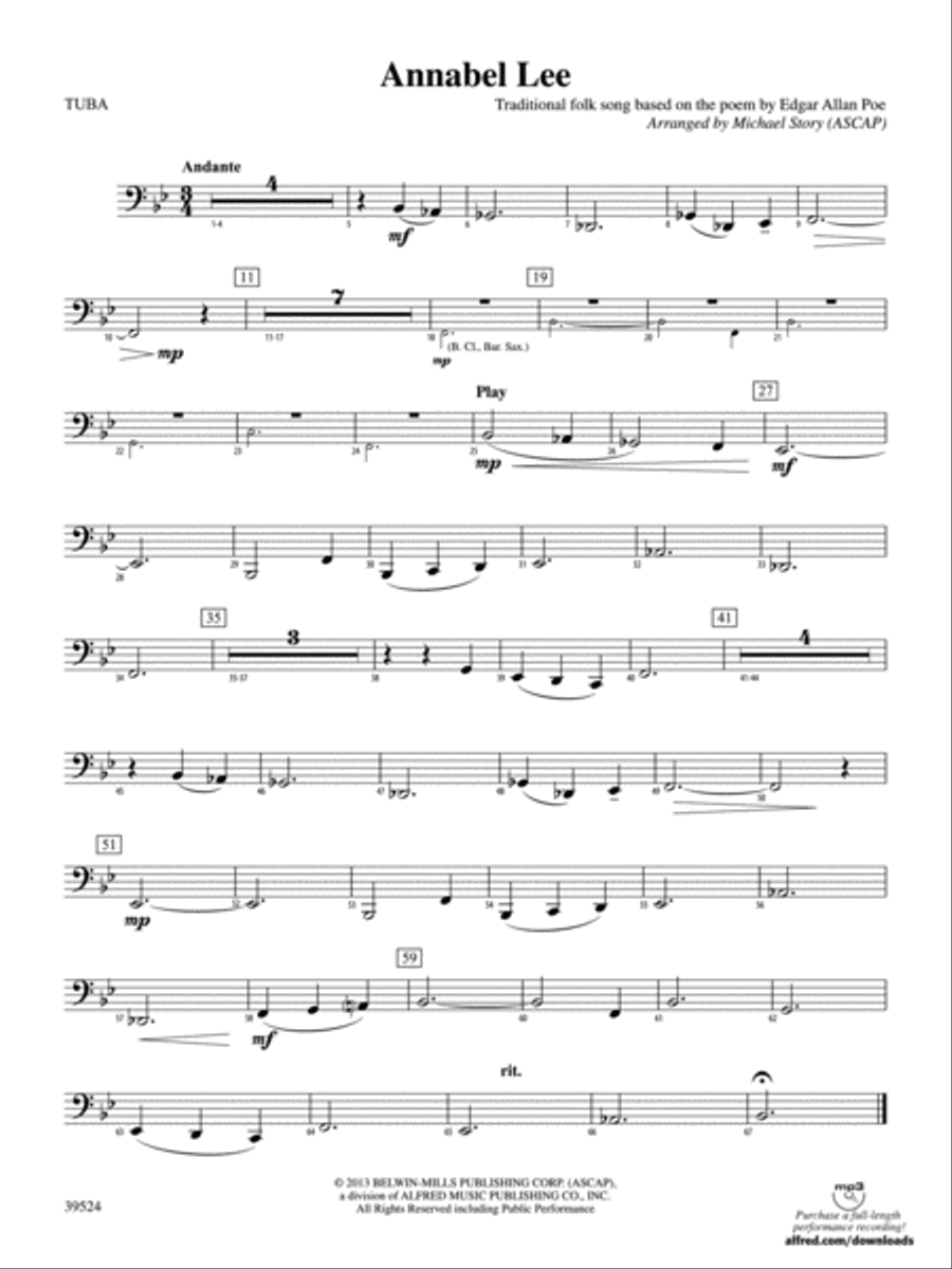 Annabel Lee: Tuba Concert Band scores gallery preview page 1
