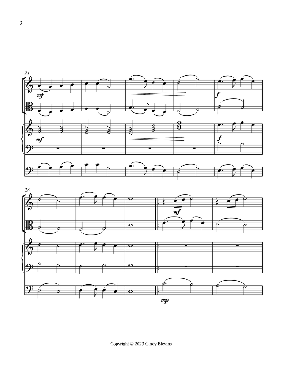 In the Bleak Midwinter, for Violin, Viola, Cello and Piano Small Ensemble scores gallery preview page 4