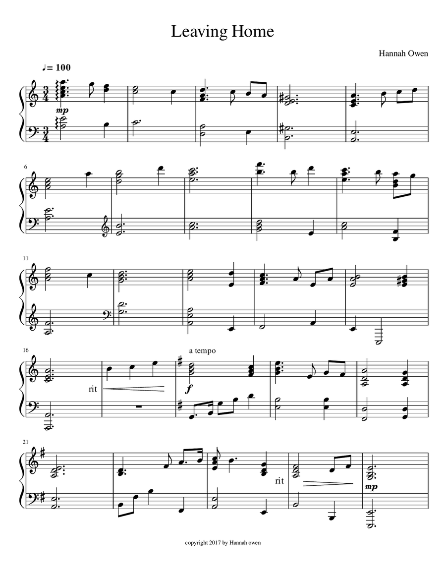 Leaving Home Piano Solo scores gallery preview page 1
