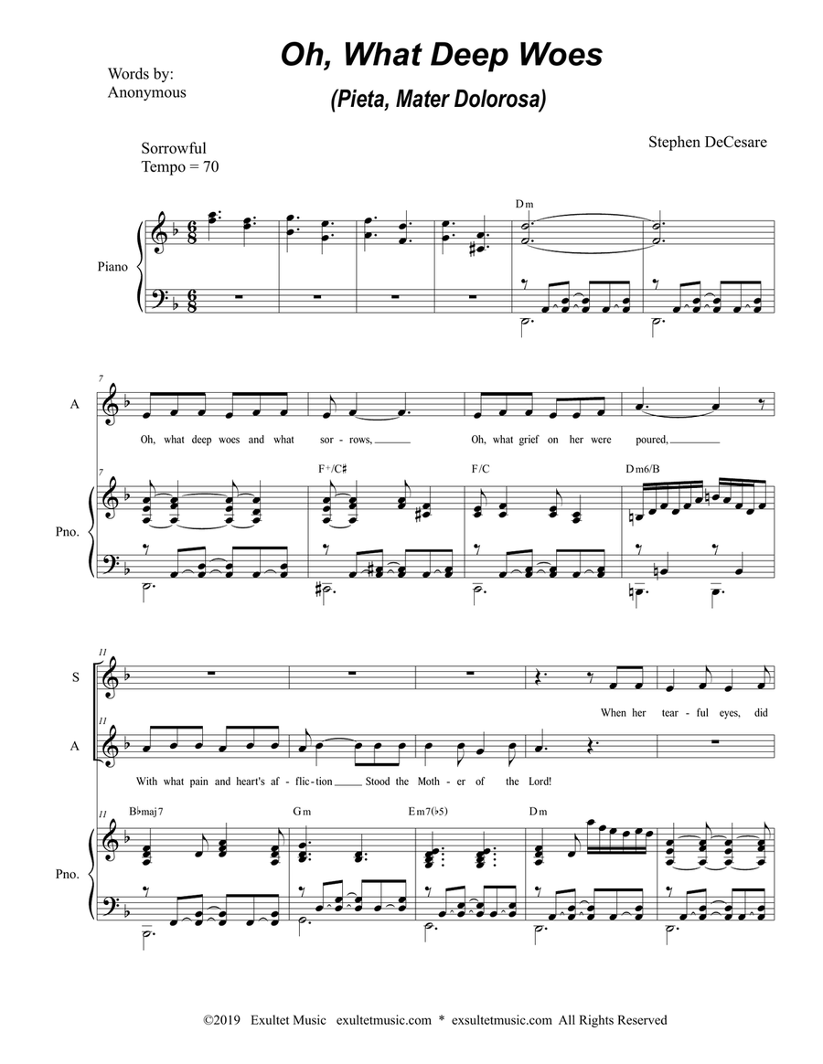 Oh, What Deep Woes (Pieta, Mater Dolorosa) (Duet for Soprano and Alto Solo) Alto Voice scores gallery preview page 1