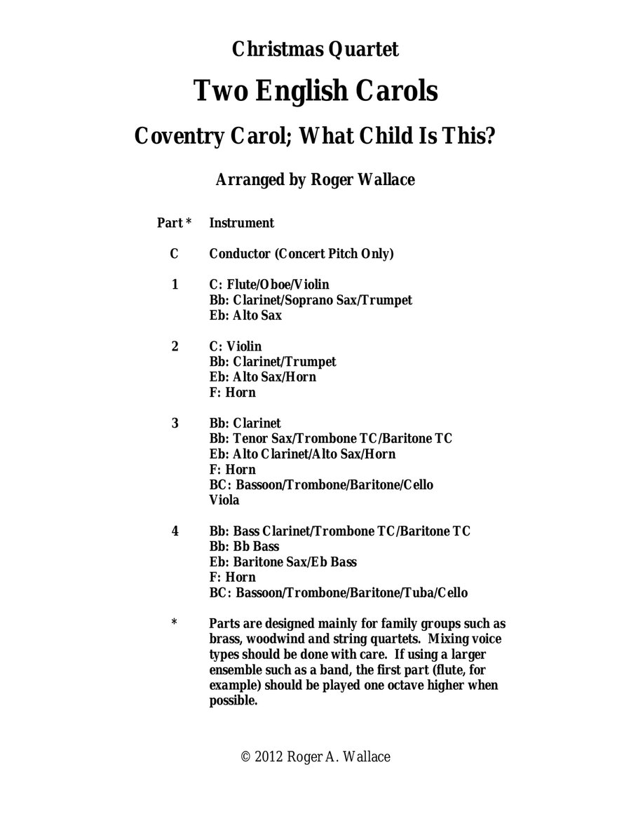 Two English Carols (Coventry Carol; What Child Is This?) - Brass Quartet Brass Quartet scores gallery preview page 1