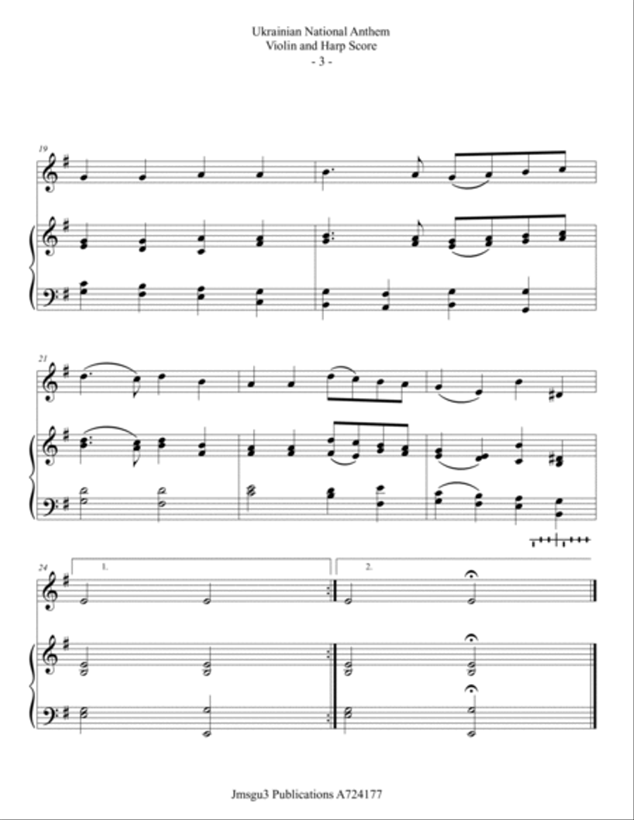Ukrainian National Anthem for Violin & Harp String Duet scores gallery preview page 3